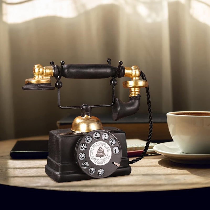Eforcase Retro Telephones Creative Decorative Phone Model Telephone Wall Decor, Vintage Resin Rotary Telephone Decor Desktop Statue Artist Figurine Cafe Bar Window Decor Model Desk Decoration Props - Image 2